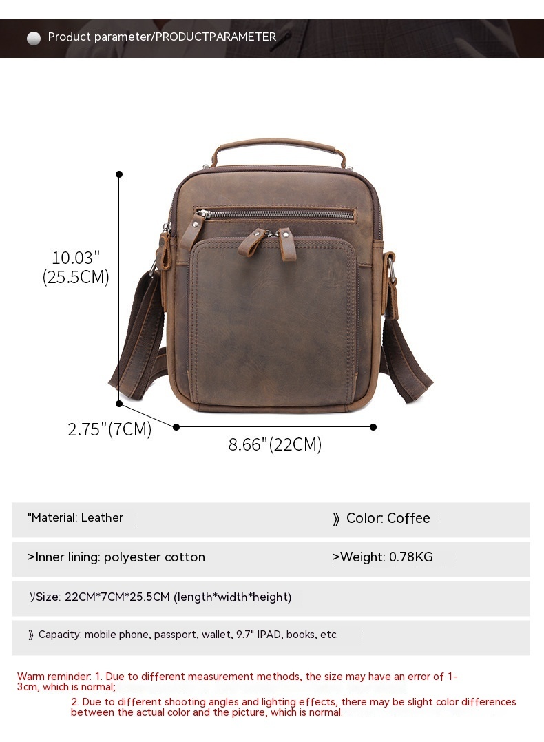 Leather Large-capacity Retro Shoulder Messenger Bag - Image 7